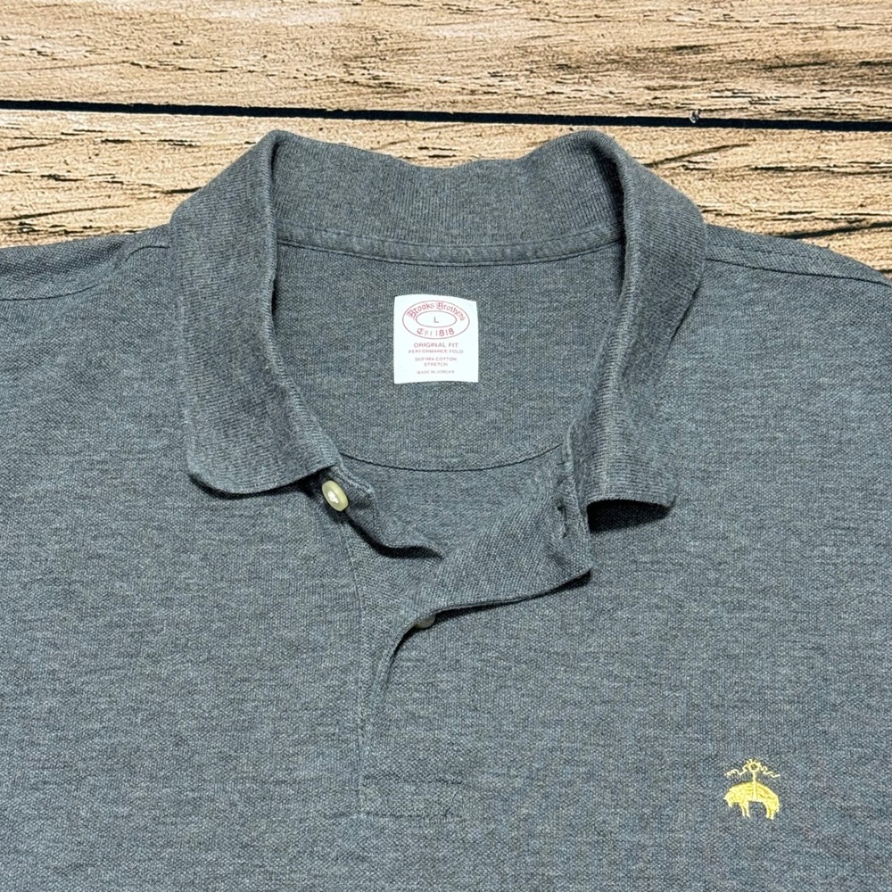 Brooks Brothers Performance Polo Men Large Gray Supima Cotton Stretch Shirt